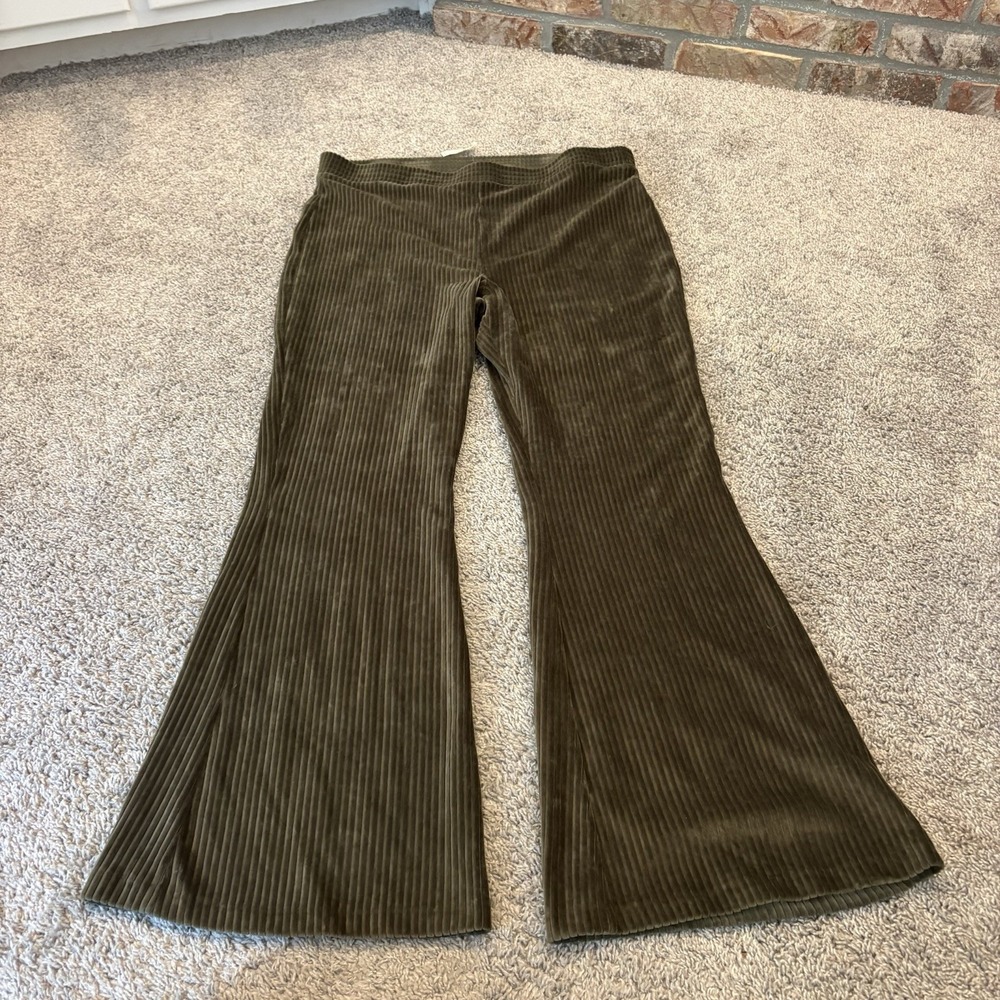 NWT Aerie Pant Corduroy Flare Wide Leg Pull On Ribbed High Rise Green 2XL 38x33